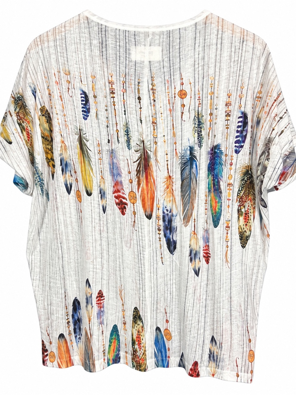 Vocal White V-Neck Feather Print Short Sleeve Top - Picture 2 of 3